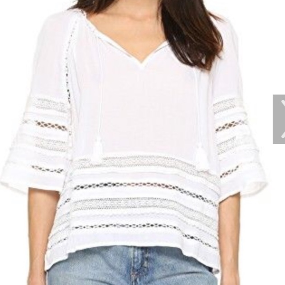 BB Dakota Lace Trim Boho Blouse White Size XS